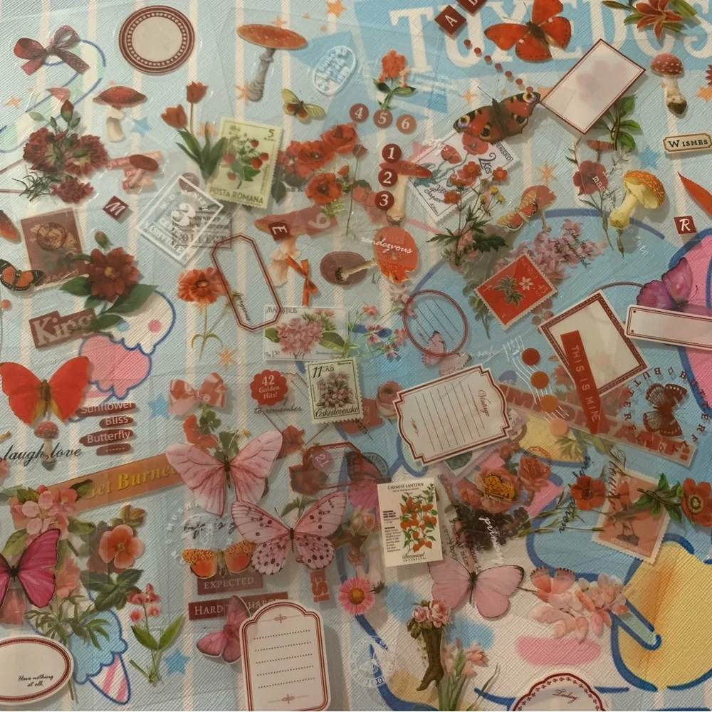 Set of 100 Small Sheets of Vintage Style Stickers